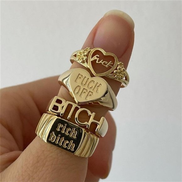 Kikiboheme | Jewelry | Attitude Set Of Goldtone Adjustable Rings New ...
